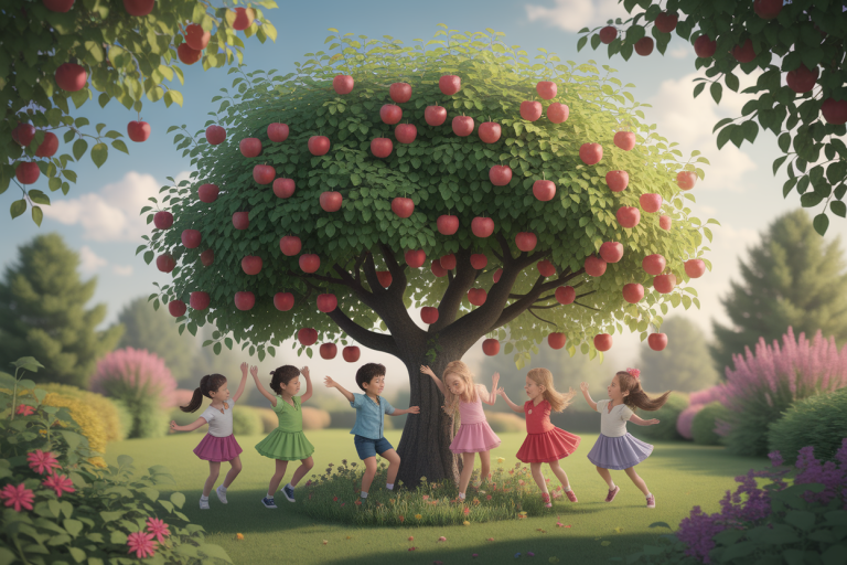 pommier-enfants-jardin-fleuri