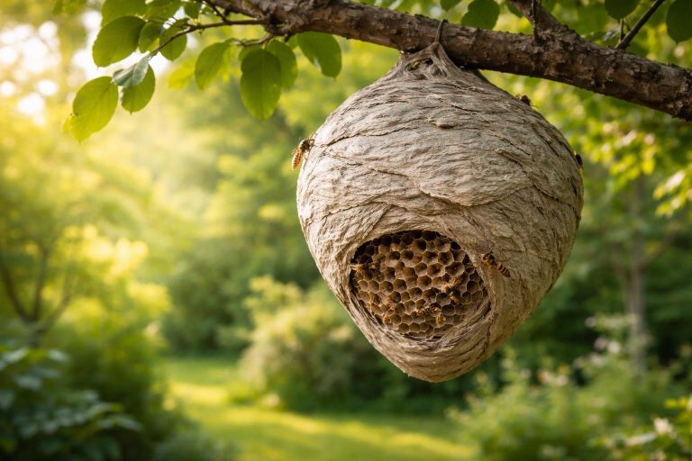 nid-guepes-branche-jardin-verdoyant