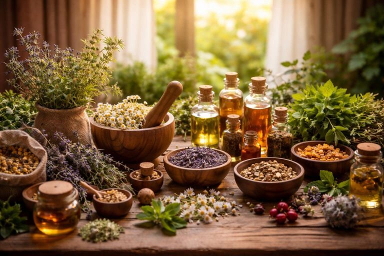 table-bois-herbes-medecinales-ambiances