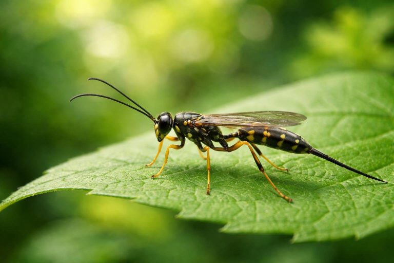 guepe-parasitoide-feuille-verte-gros-plan