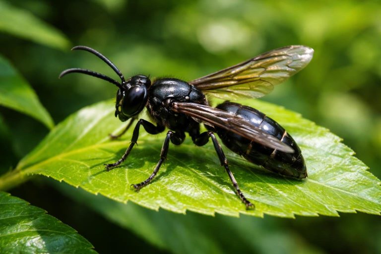 guepe-noire-feuille-verte-vegetaion