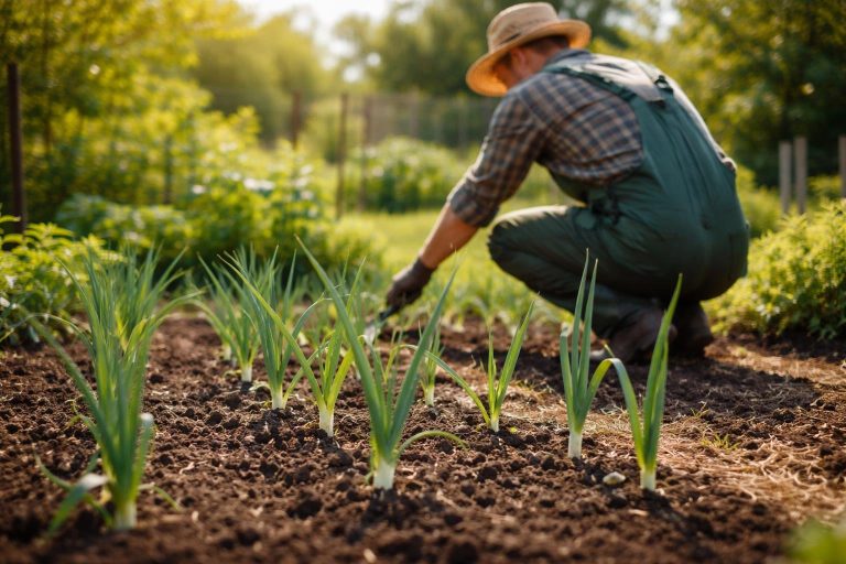 jardinier-plants-poireaux-potager-matin
