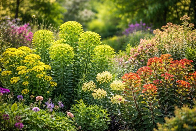 jardin-luxuriant-fleurs-euphorbes-floraison